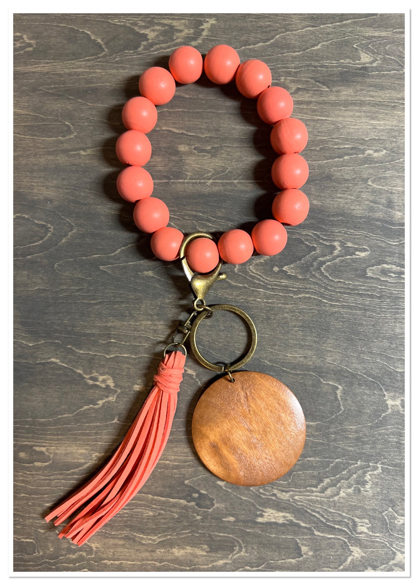 Wooden Beads Wristlet Solid Color-Suede Tassel