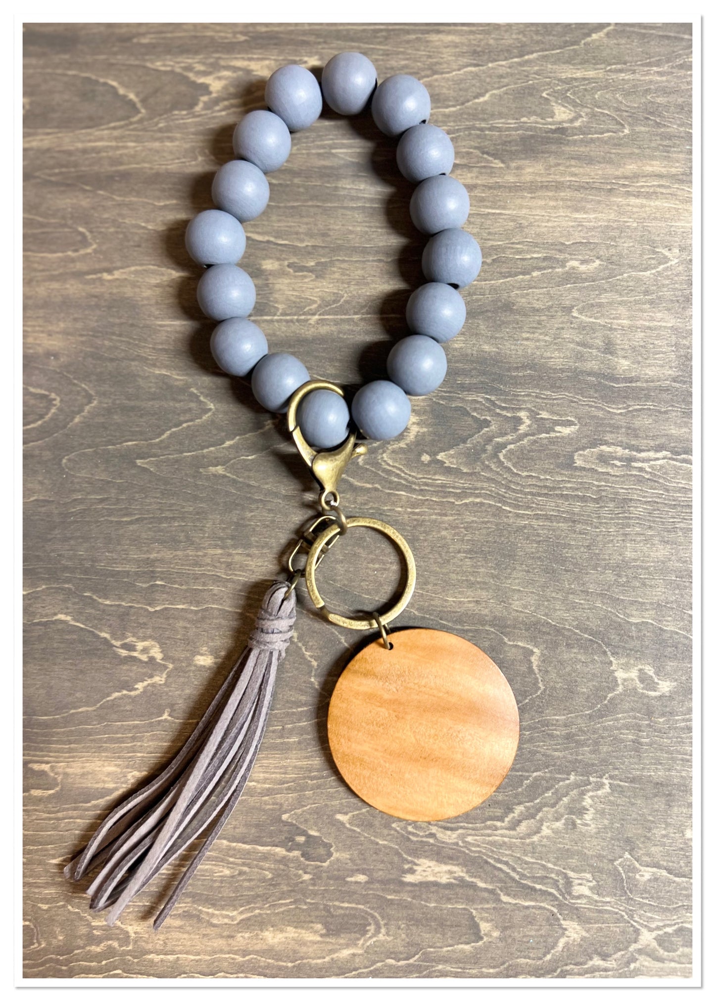 Wooden Beads Wristlet Solid Color-Suede Tassel