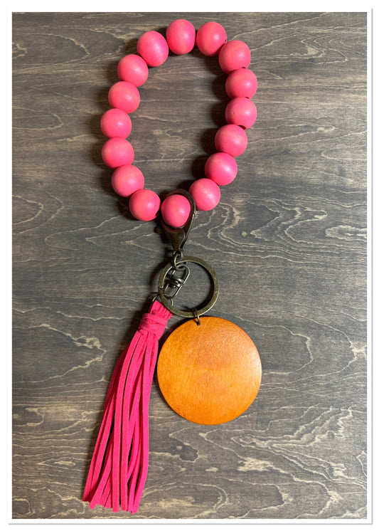 Wooden Beads Wristlet Solid Color-Suede Tassel