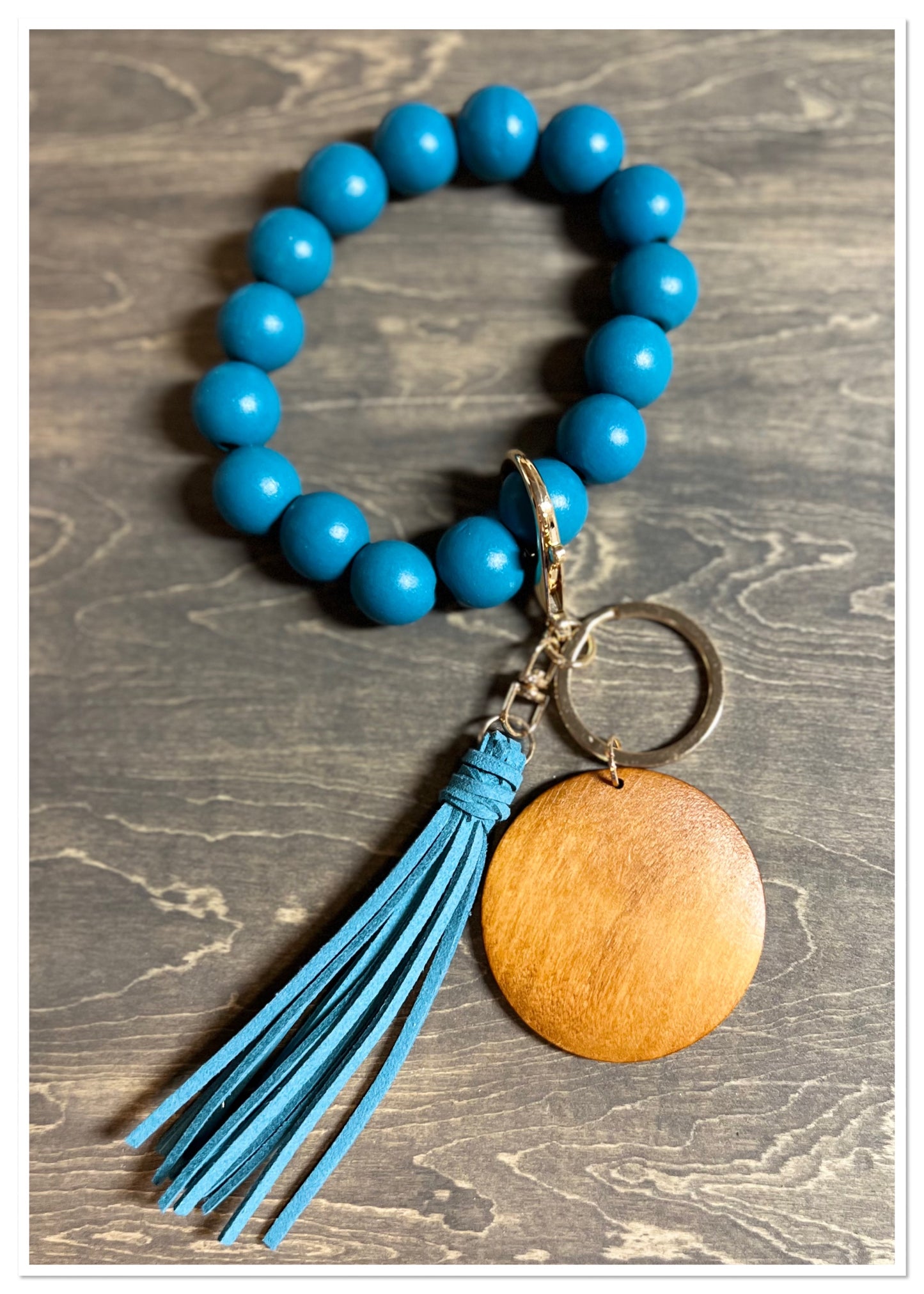 Wooden Beads Wristlet Solid Color-Suede Tassel