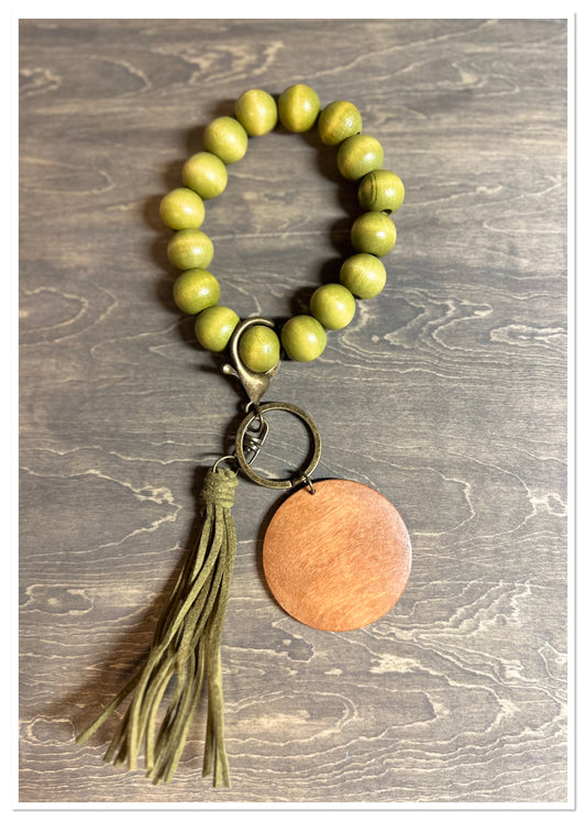 Wooden Beads Wristlet Solid Color-Suede Tassel